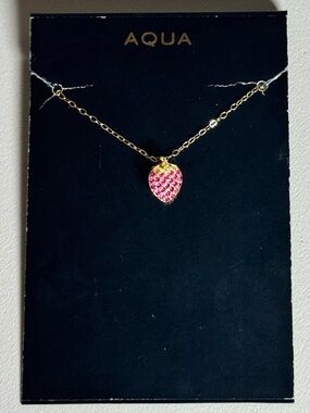 Aqua Gold Strawberry Pendant Necklace with Pink Crystal Accents